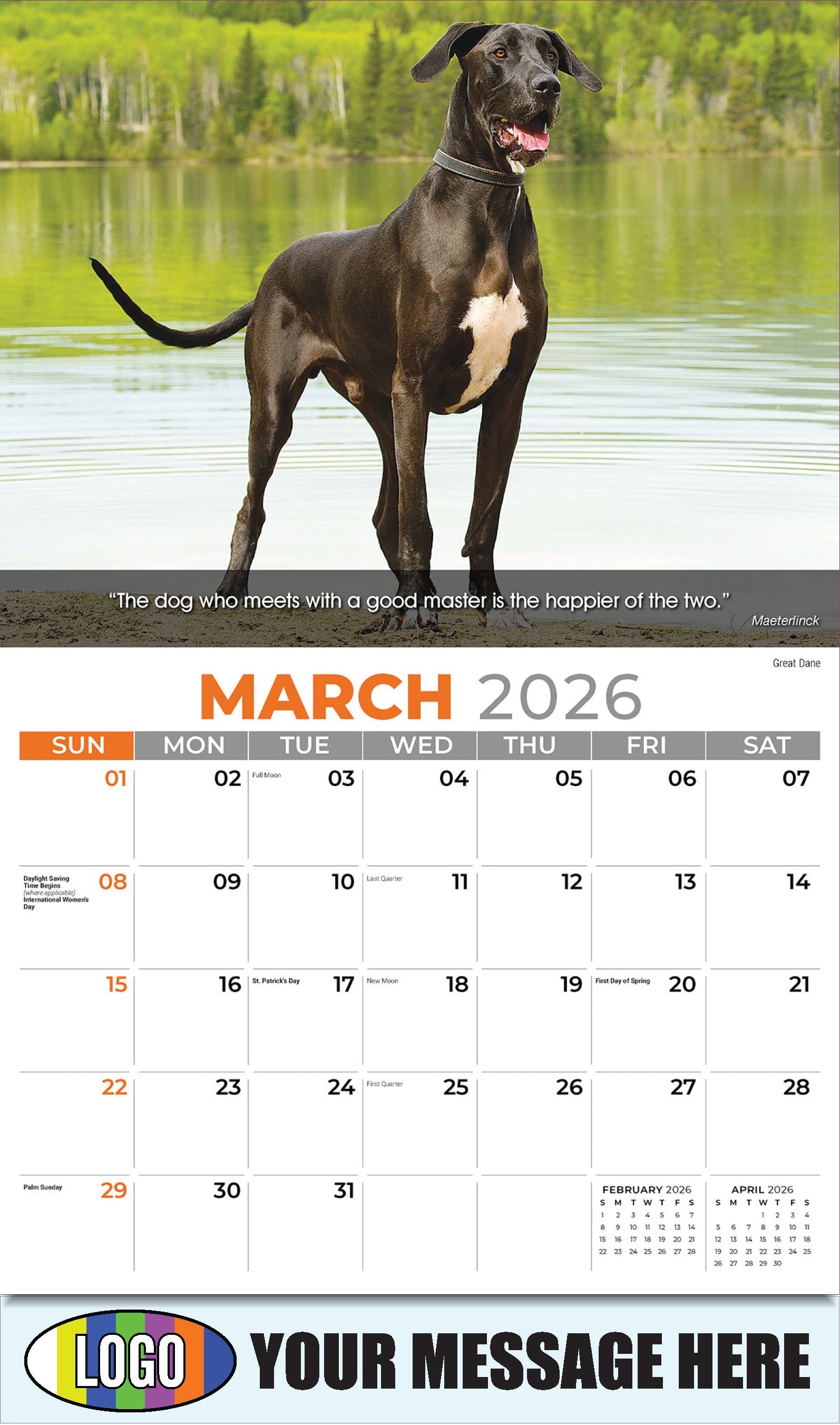 2026 Business Promotional Calendar - Dogs - March - Great Dane