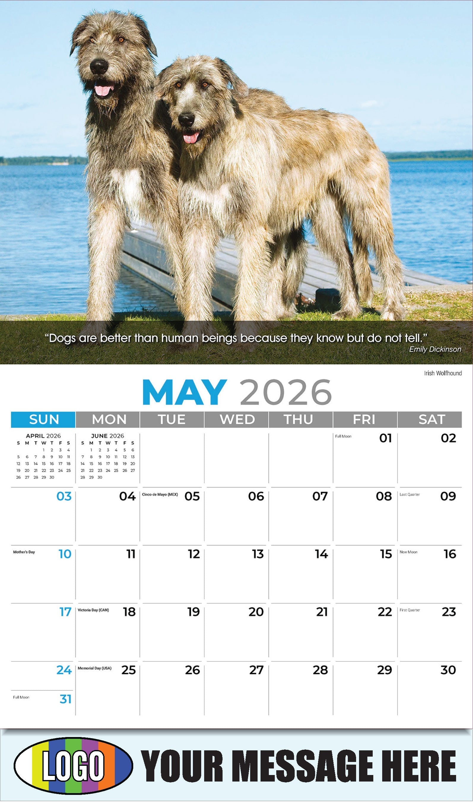 2026 Business Advertising Calendar - Dogs - May - Irish Wolfhound