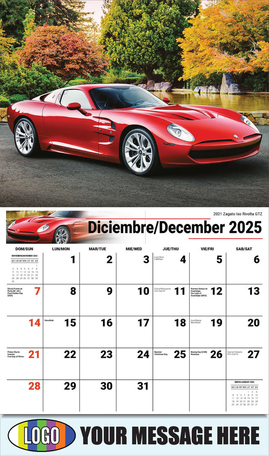 2026 Business Promotional Calendar - Exotic Cars Bilingual - December_a - 2021 Zagato Iso Rivolta GTZ