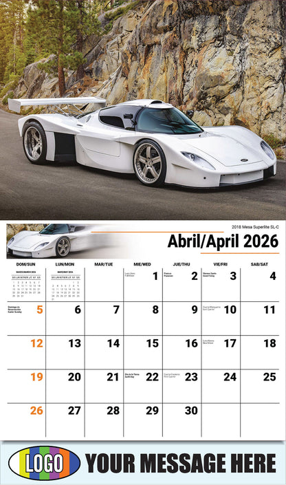 2026 Business Advertising Calendar - Exotic Cars Bilingual - April - 2018 Mesa Superlite SL-C