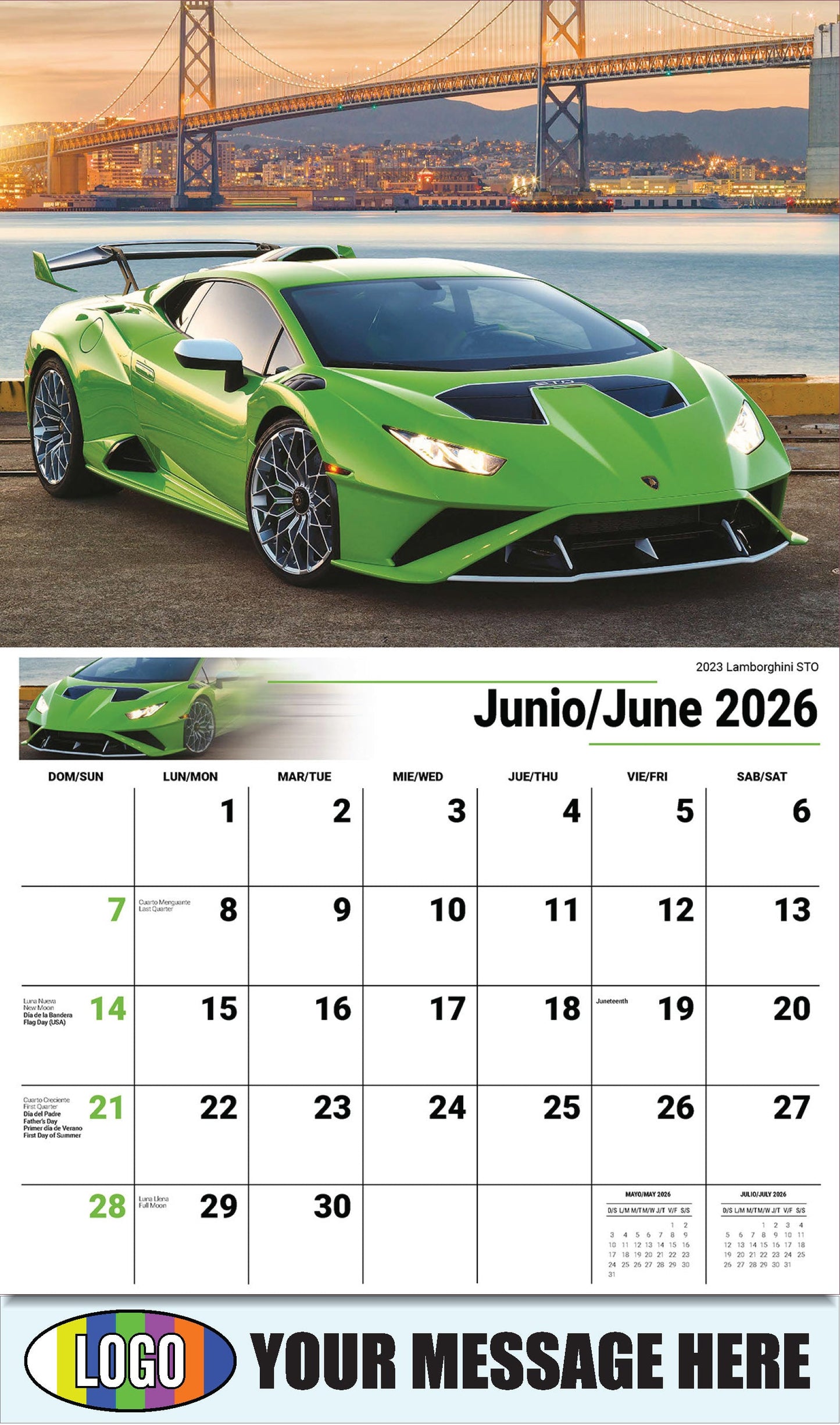 2026 Business Advertising Calendar - Exotic Cars Bilingual - June - 2023 Lamborghini STO