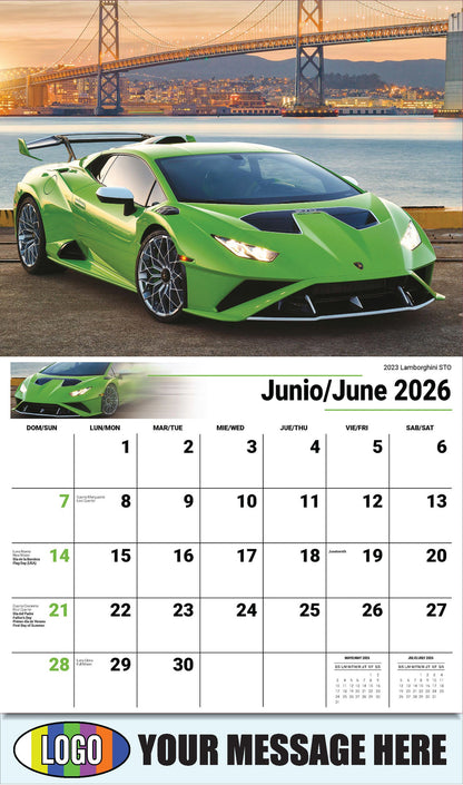 2026 Business Advertising Calendar - Exotic Cars Bilingual - June - 2023 Lamborghini STO