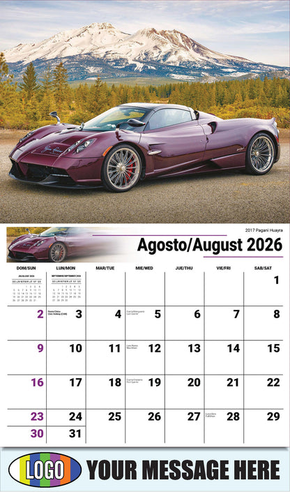 2026 Business Promo Calendar - Exotic Cars Bilingual - August - 2017 Pagani Huayra