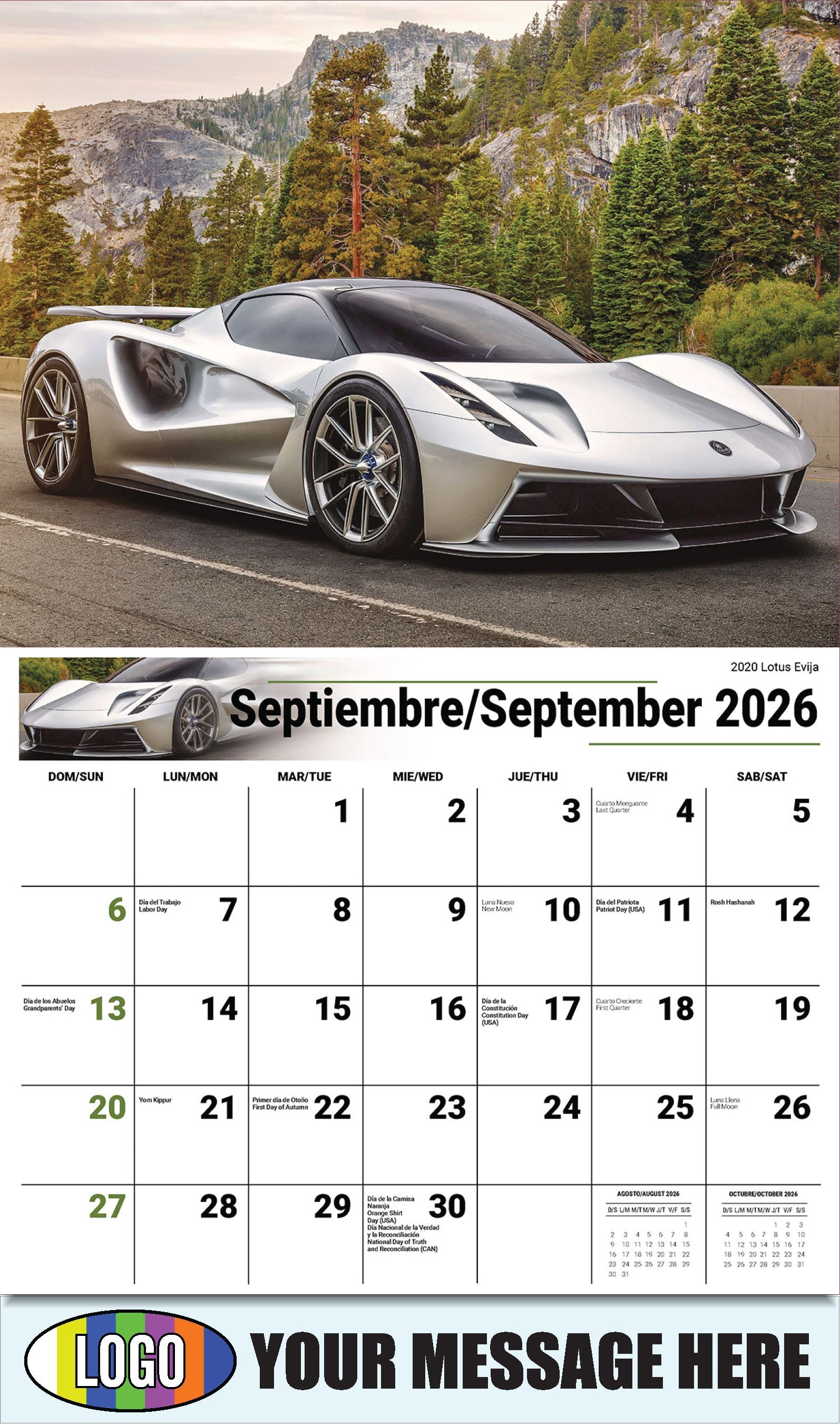 2026 Business Promo Calendar - Exotic Cars Bilingual - September - 2020 Lotus Evija