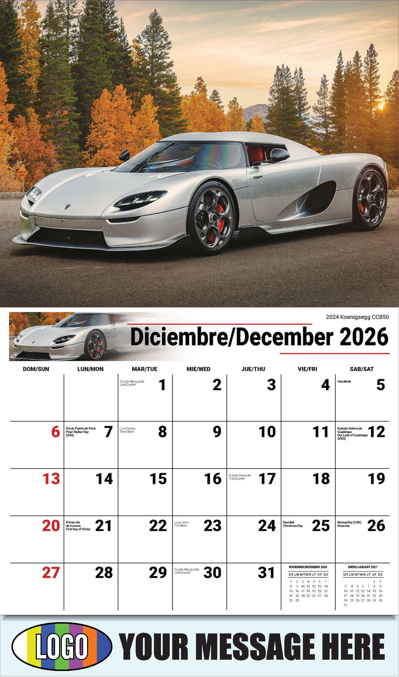 2026 Business Promotion Calendar - Exotic Cars Bilingual - December - 2024 Koenigsegg CC850