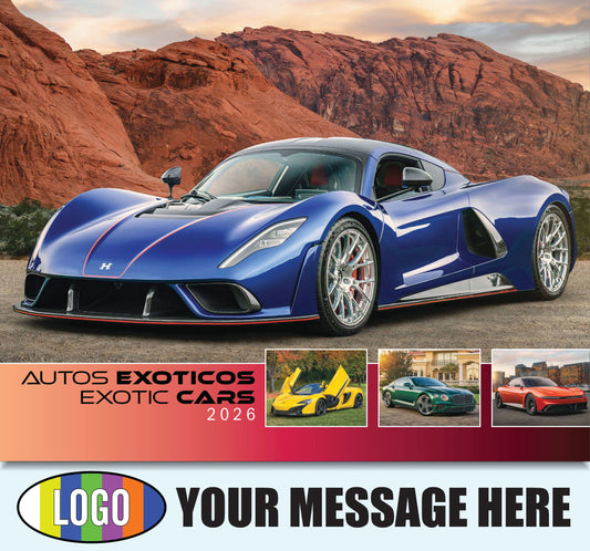 2026 Business Promotional Calendar - Exotic Cars Bilingual - Printed with your Logo, Name and message