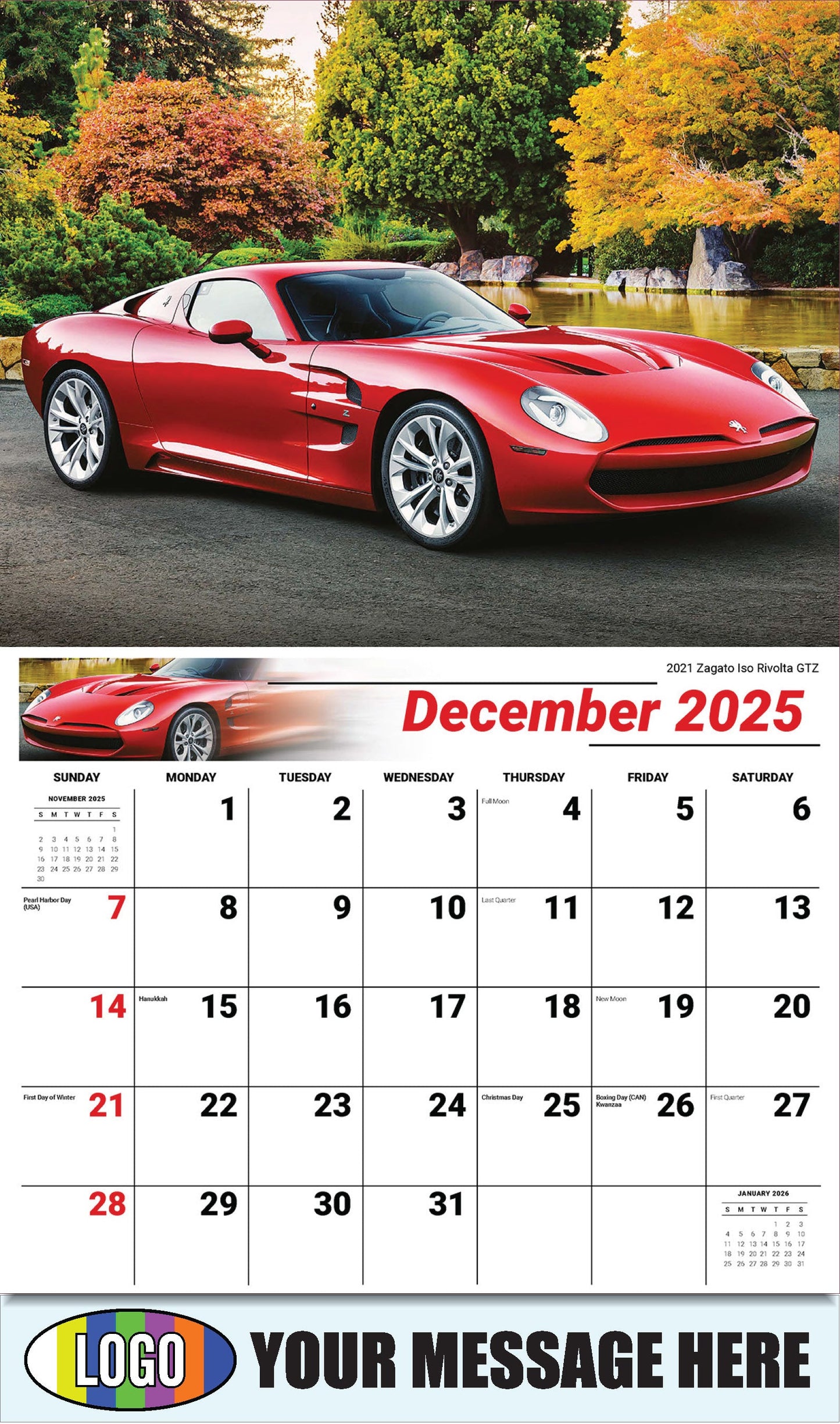 2026 Business Promotional Calendar - Exotic Cars - December_a - 2021 Zagato Iso Rivolta GTZ