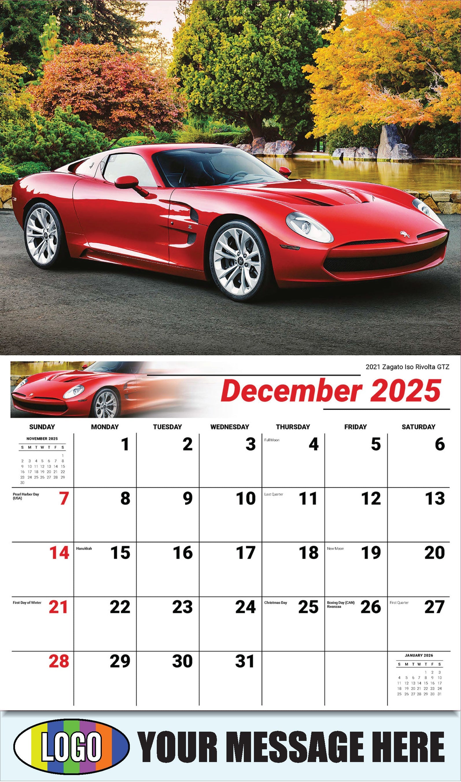 2026 Business Promotional Calendar - Exotic Cars - December_a - 2021 Zagato Iso Rivolta GTZ