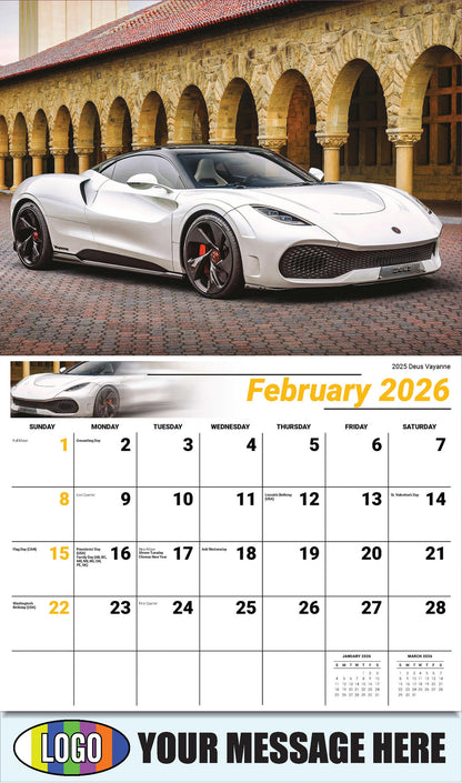 2026 Business Promotional Calendar - Exotic Cars - February - 2025 Deus Vayanne
