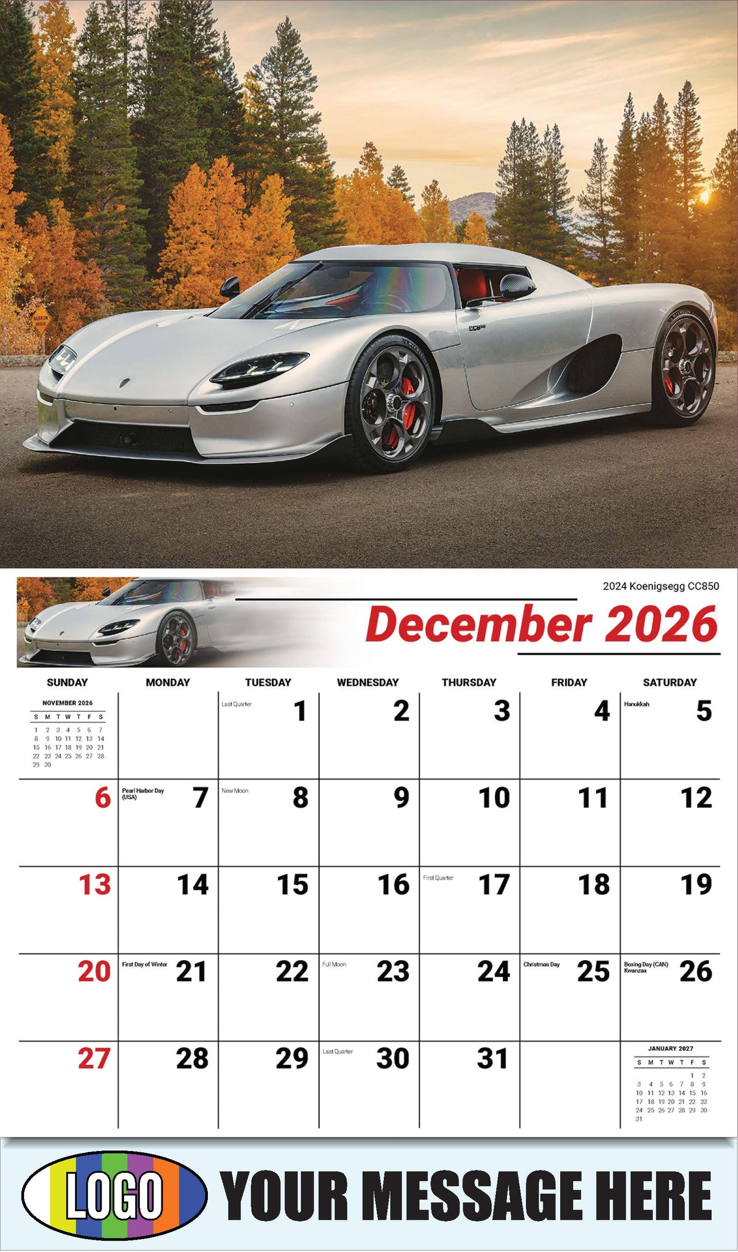 2026 Business Promotion Calendar - Exotic Cars - December - 2024 Koenigsegg CC850