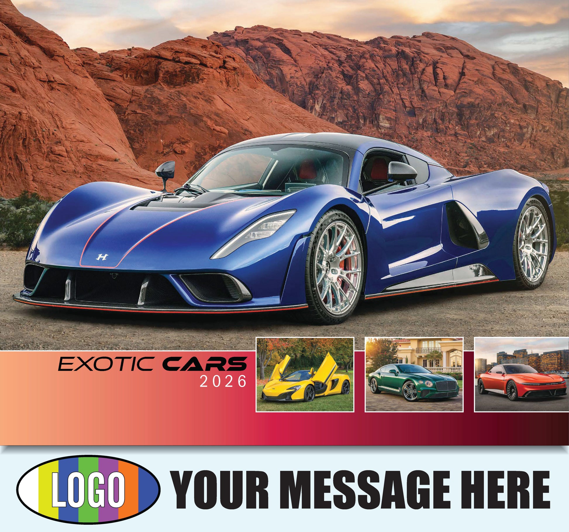 2026 Business Promotion Calendar - Exotic Cars - Printed with your Logo, Name and message