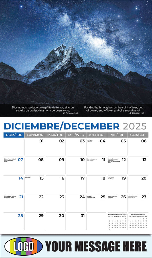 2026 Business Promotional Calendar - Faith Passages Bilingual - December_a - 2 Timoteo 1:7