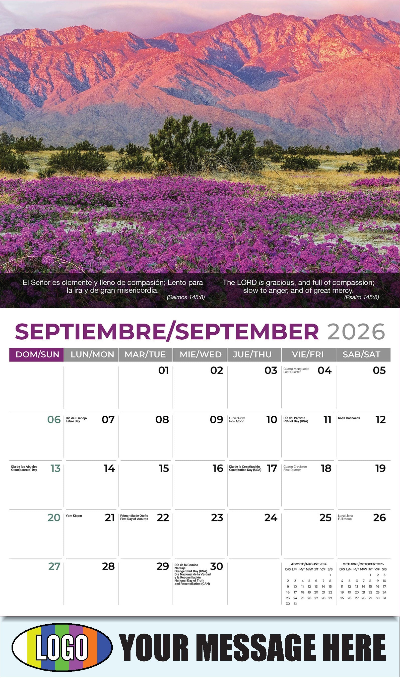 2026 Business Promo Calendar - Faith Passages Bilingual - September - (Salmos 145:8)