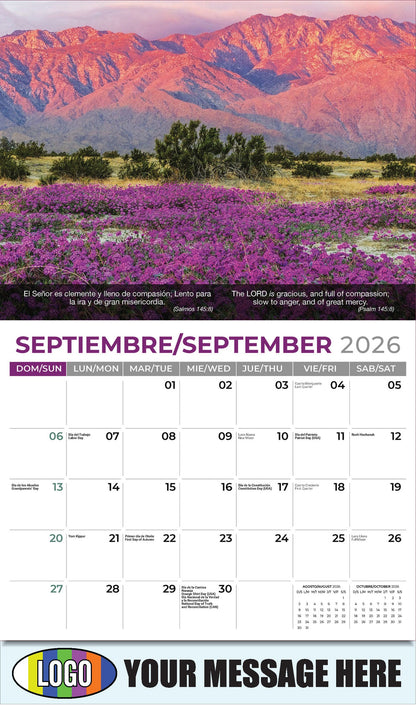 2026 Business Promo Calendar - Faith Passages Bilingual - September - (Salmos 145:8)