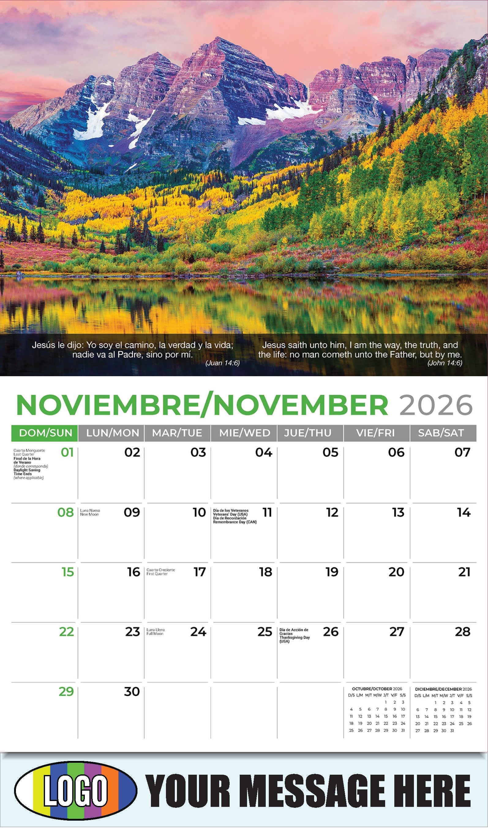 2026 Business Promotion Calendar - Faith Passages Bilingual - November - (Juan 14:6)