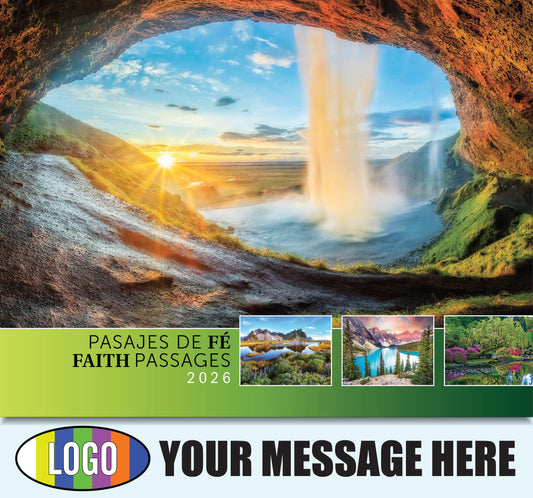 2026 Business Promo Calendar - Faith Passages Bilingual - Printed with your Logo, Name and message