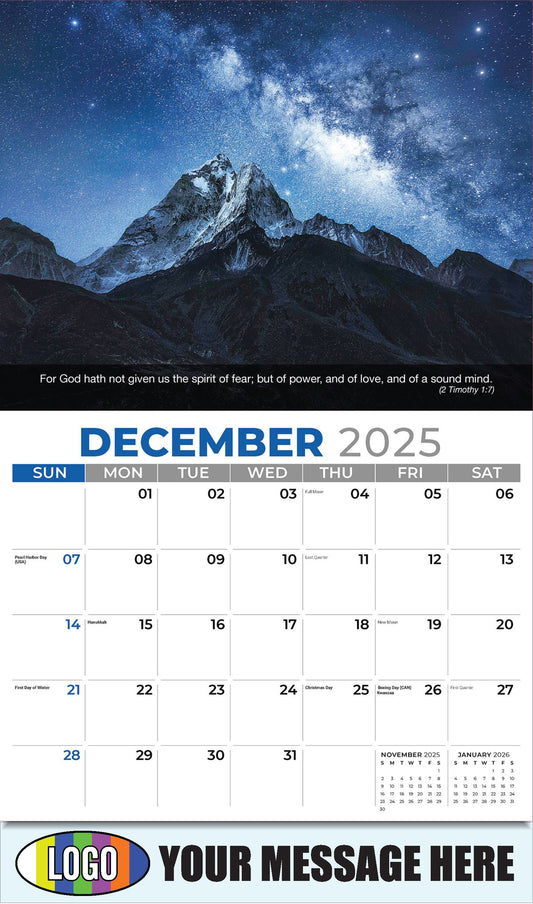 2026 Business Promotional Calendar - Faith Passages - December_a - (2 Timothy l:7)