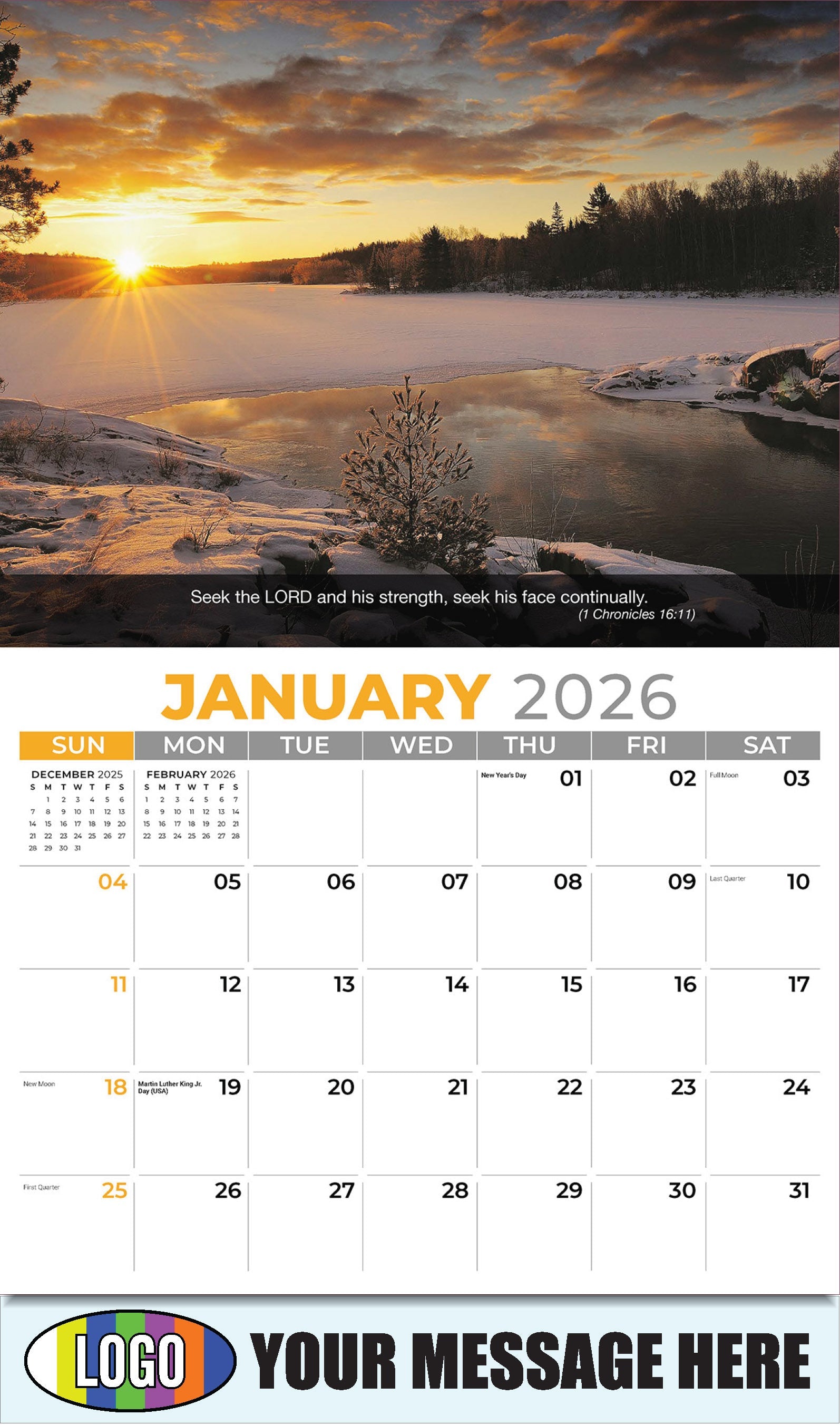 2026 Business Promotional Calendar - Faith Passages - January - (1 Chronicles 16:11)