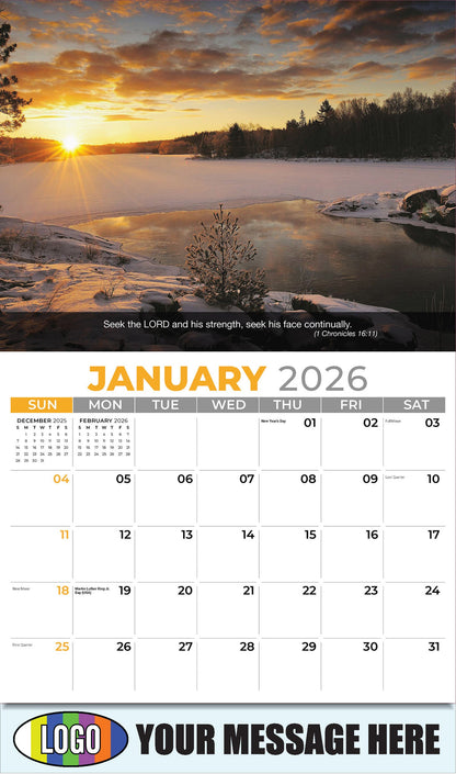 2026 Business Promotional Calendar - Faith Passages - January - (1 Chronicles 16:11)