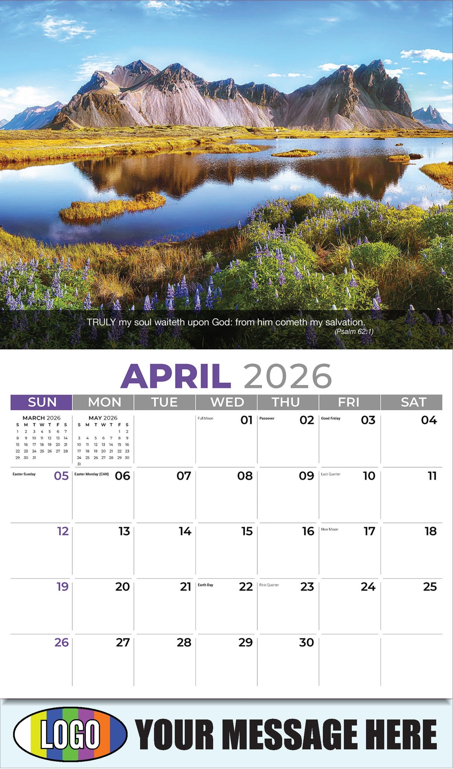 2026 Business Advertising Calendar - Faith Passages - April - (Psalm 62:1)