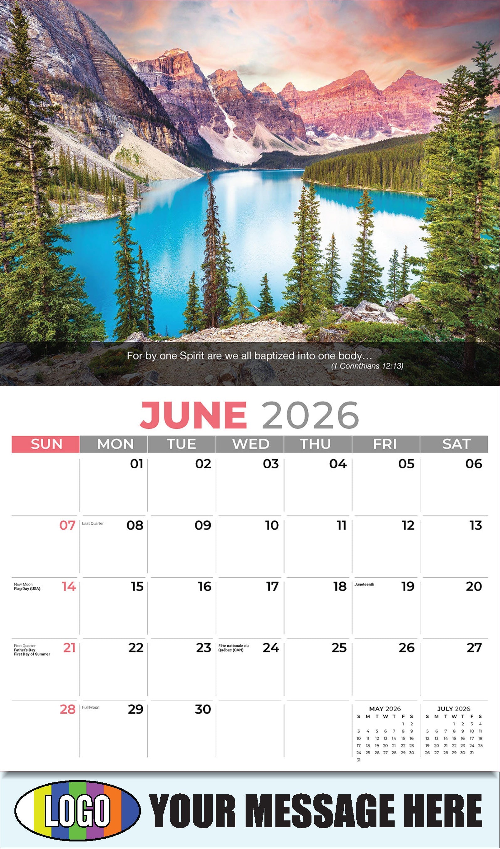 2026 Business Advertising Calendar - Faith Passages - June - (1 Corinthians 12:13)