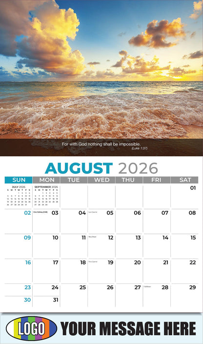 2026 Business Promo Calendar - Faith Passages - August - (Luke 1:37)