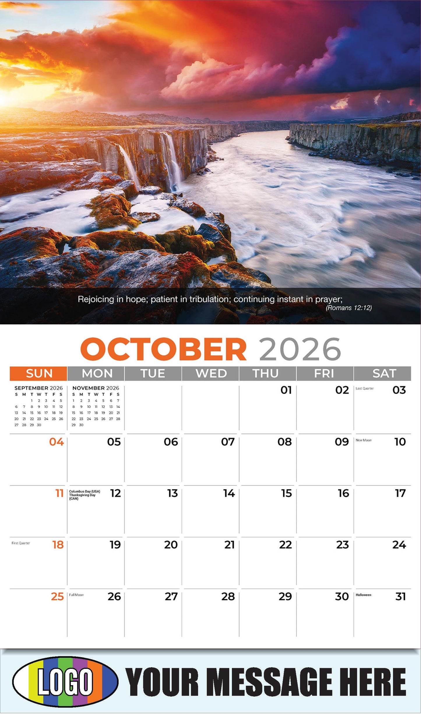 2026 Business Promotion Calendar - Faith Passages - October - (Romans 12:12) 