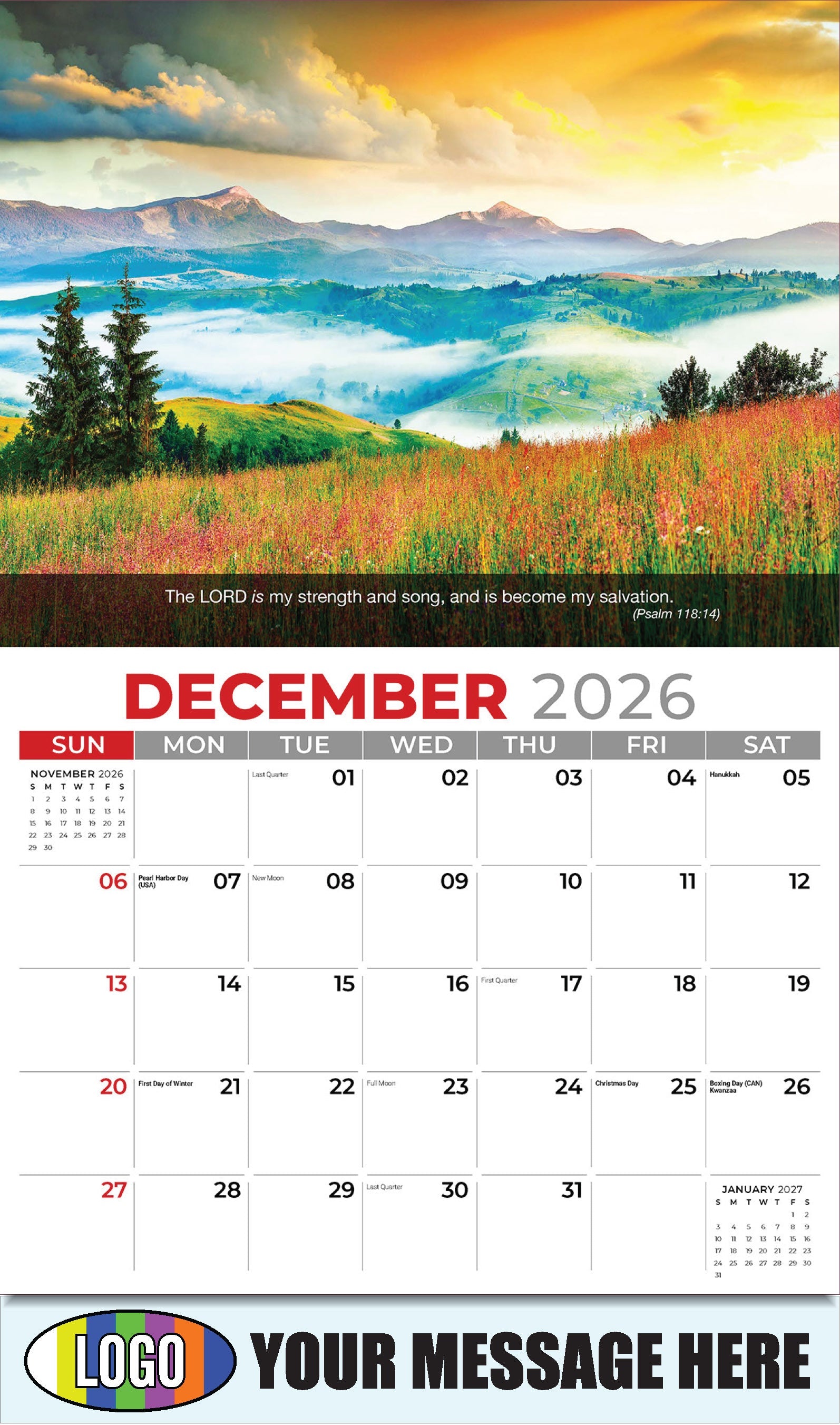 2026 Business Promotion Calendar - Faith Passages - December - (Psalm 118:14)