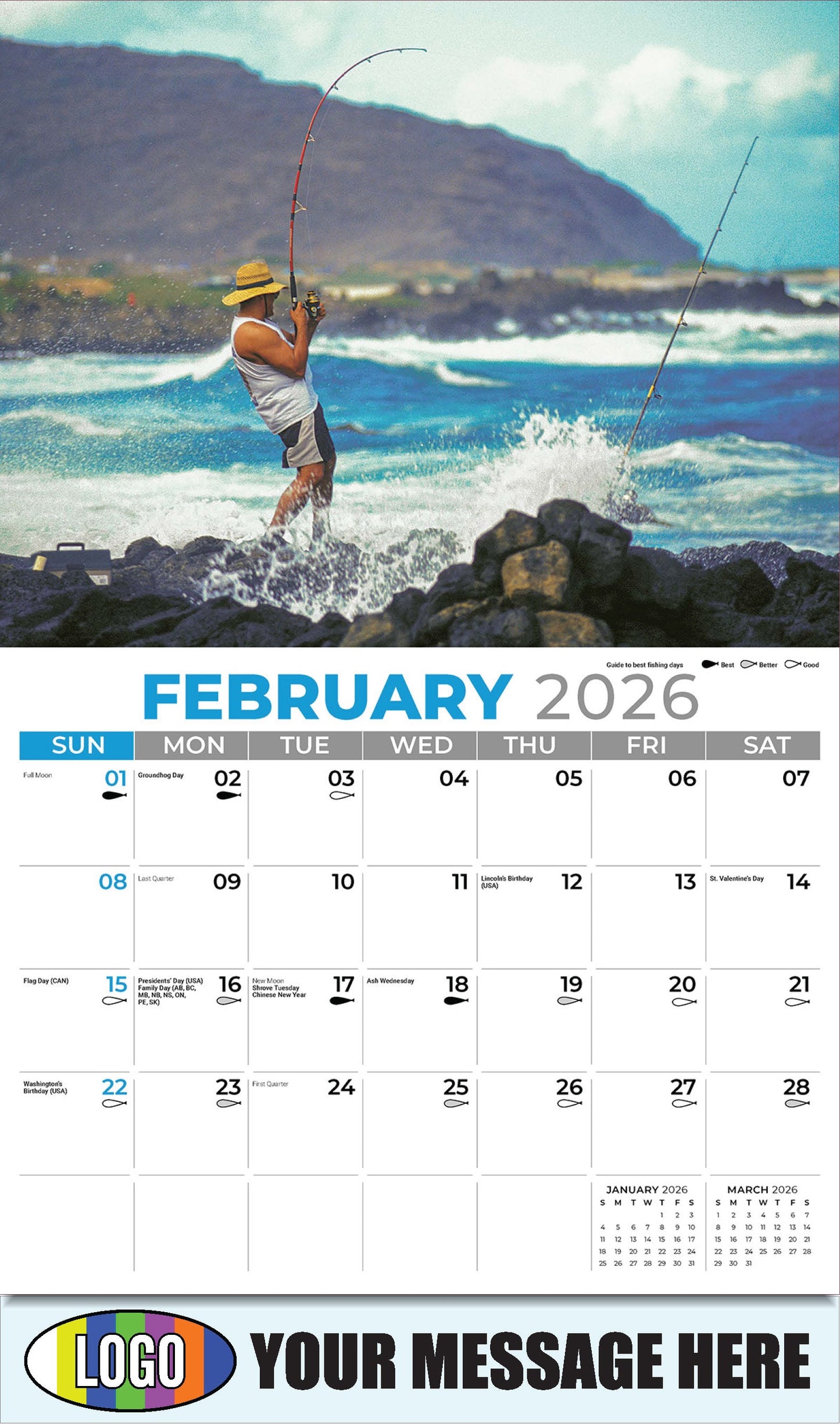 2026 Business Promotional Calendar - Fishing and Hunting - February