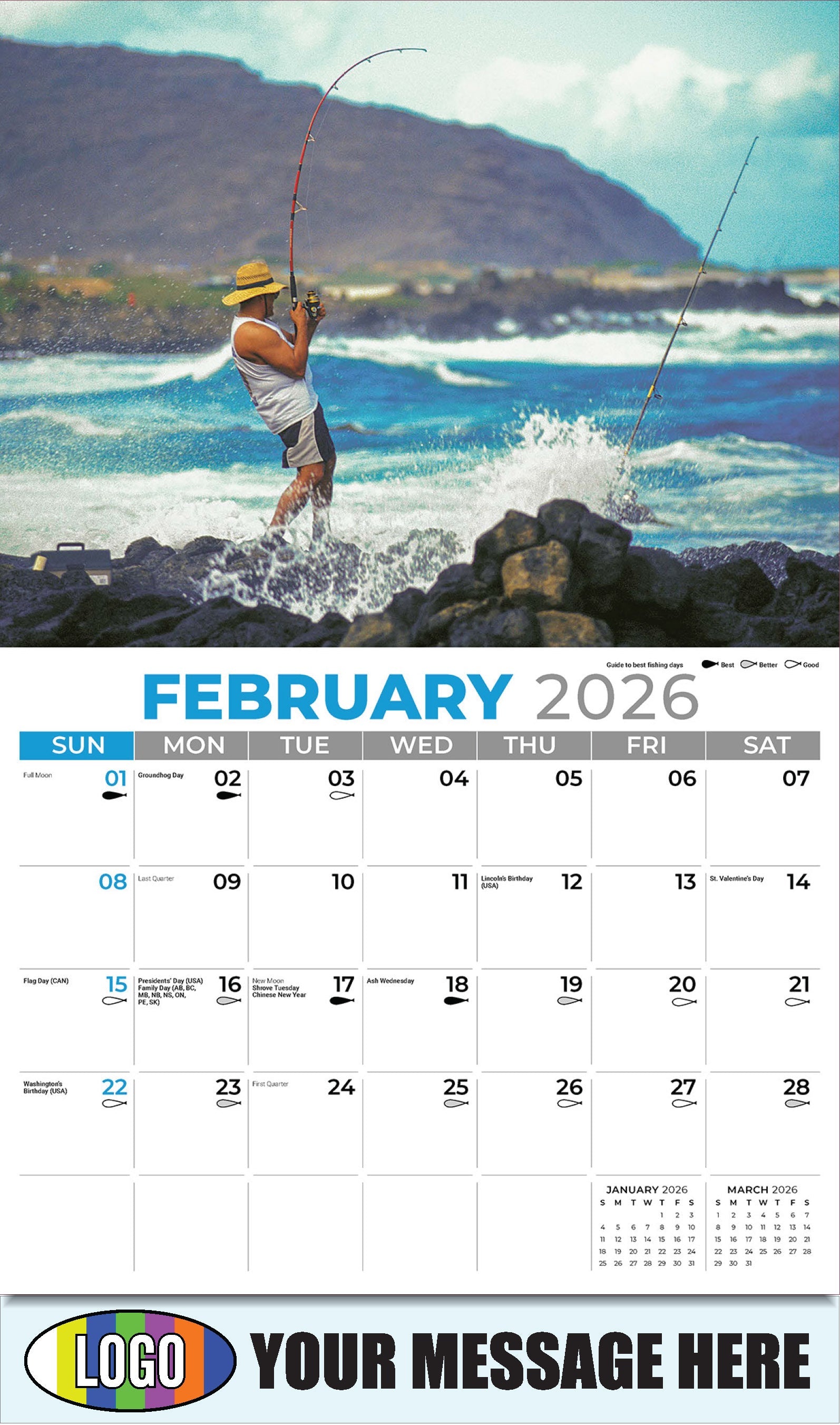 2026 Business Promotional Calendar - Fishing and Hunting - February