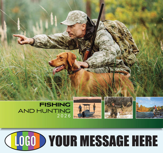 2026 Business Promotion Calendar - Fishing and Hunting - Printed with your Logo, Name and message