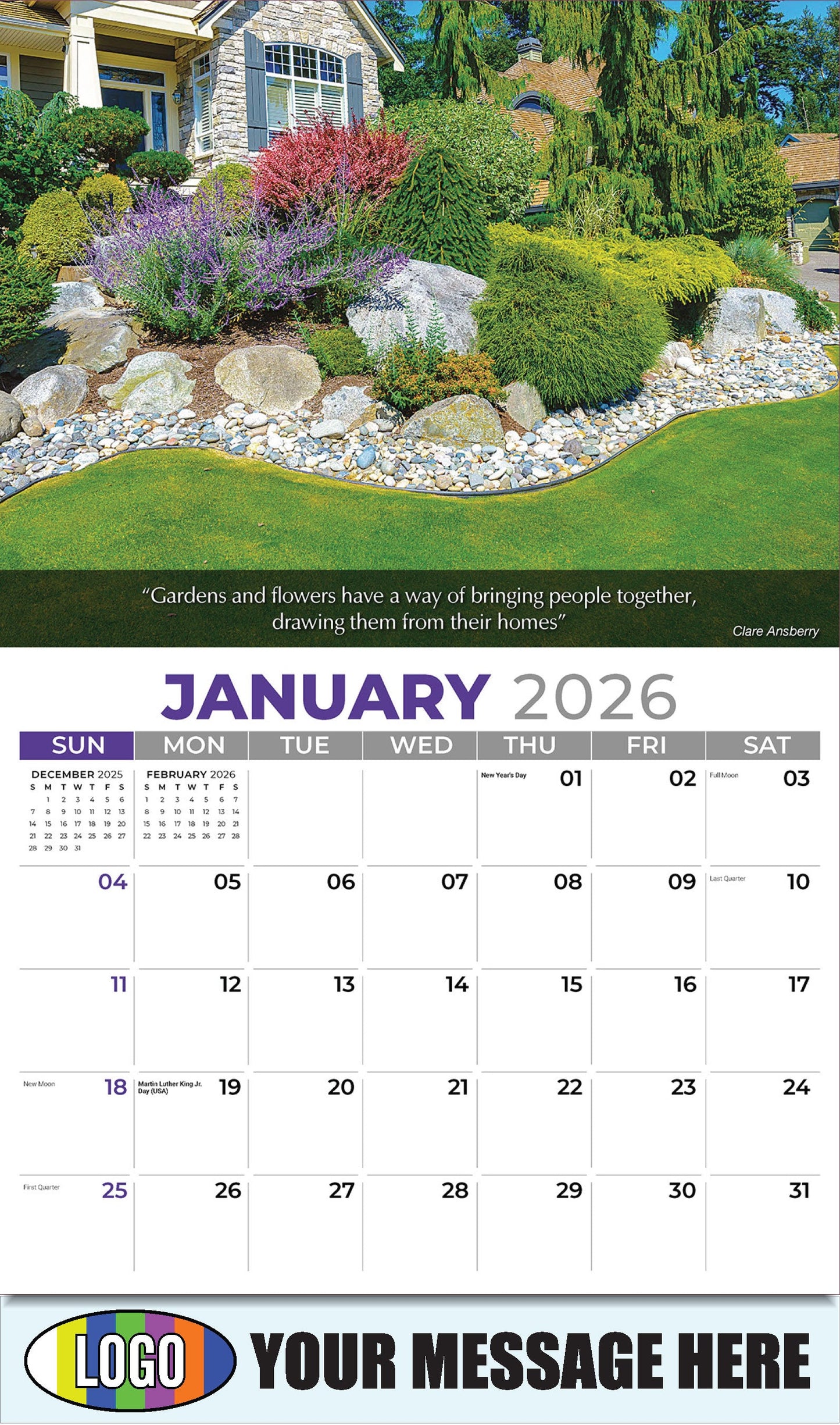 2026 Business Promotional Calendar - Flowers and Gardens - January