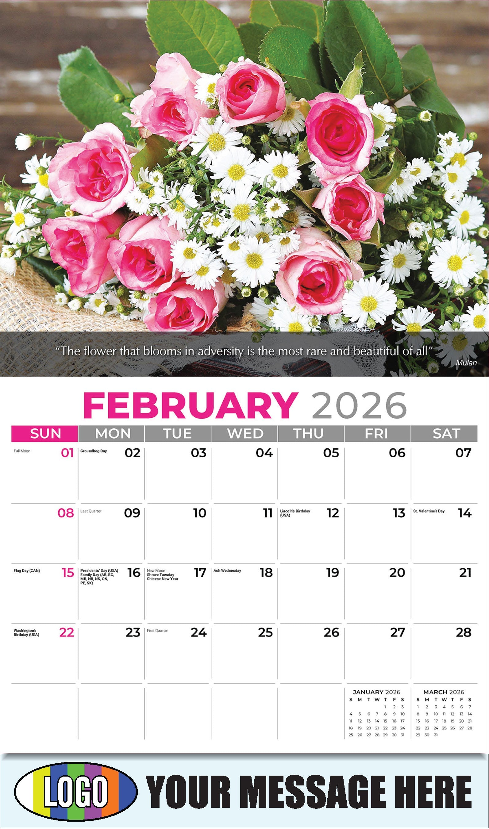 2026 Business Promotional Calendar - Flowers and Gardens - February