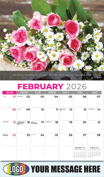 2026 Business Promotional Calendar - Flowers and Gardens - February