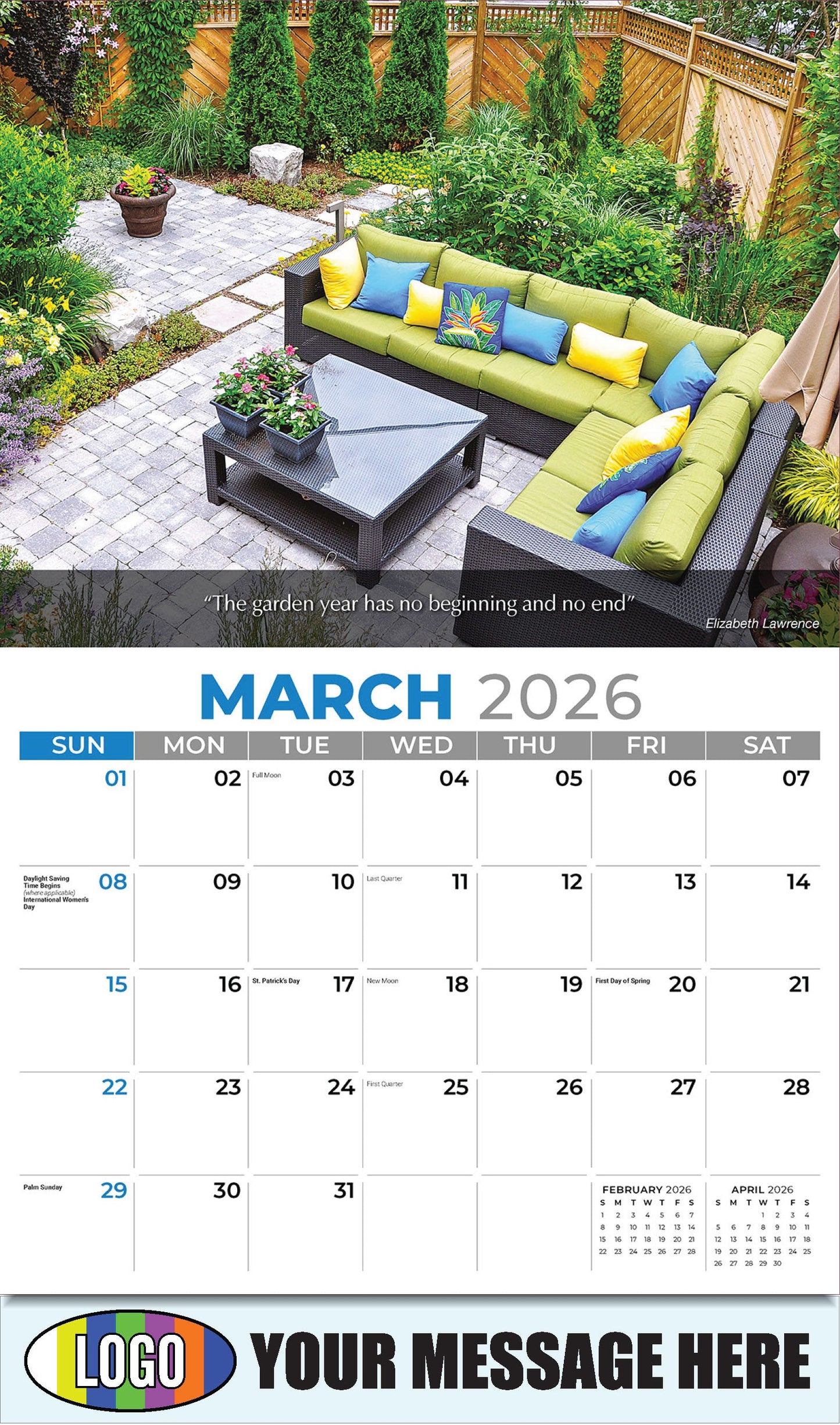 2026 Business Promotional Calendar - Flowers and Gardens - March
