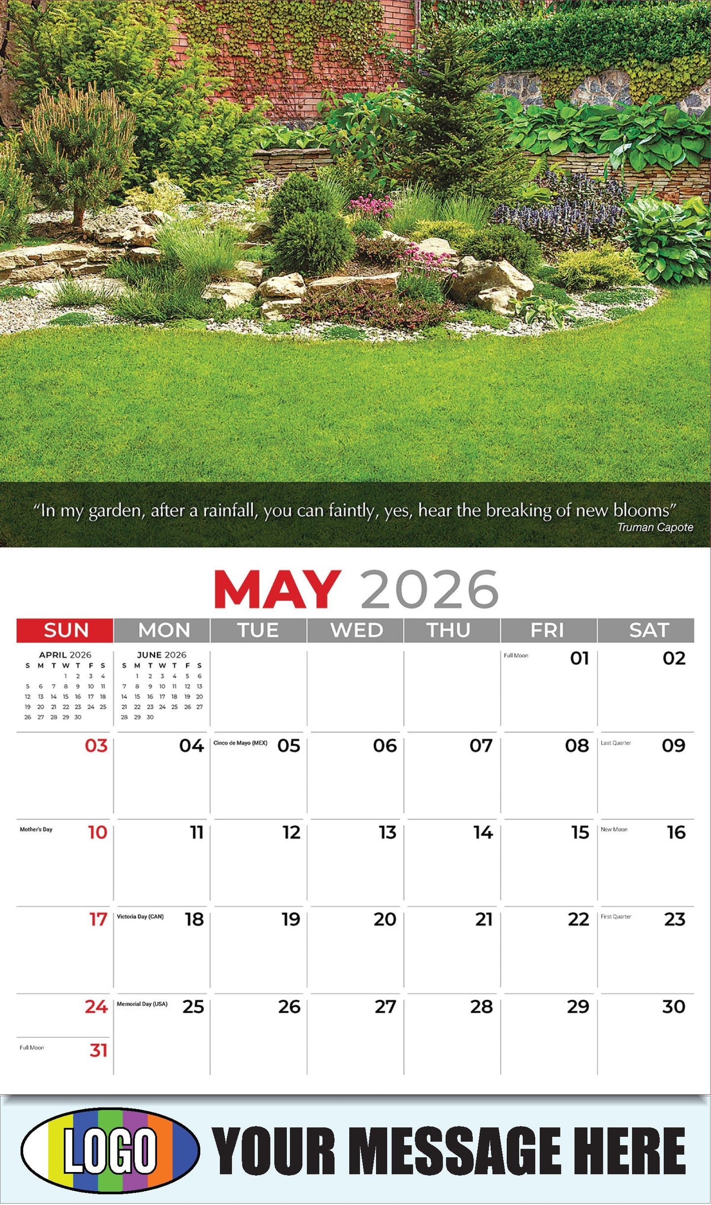 2026 Business Advertising Calendar - Flowers and Gardens - May