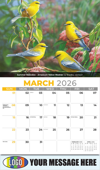 2026 Business Promotional Calendar - Garden Birds - Summer Melodies - American Yellow Warbler by Bradley Jackson - March