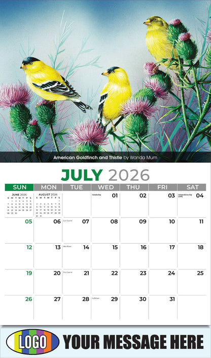 2026 Business Promo Calendar - Garden Birds - American Goldfinch and Thistle by Wanda Mum - July