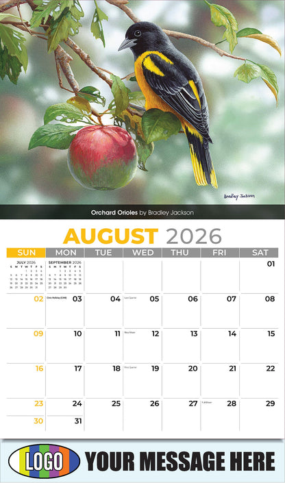 2026 Business Promo Calendar - Garden Birds - Orchard Orioles by Bradley Jackson - August