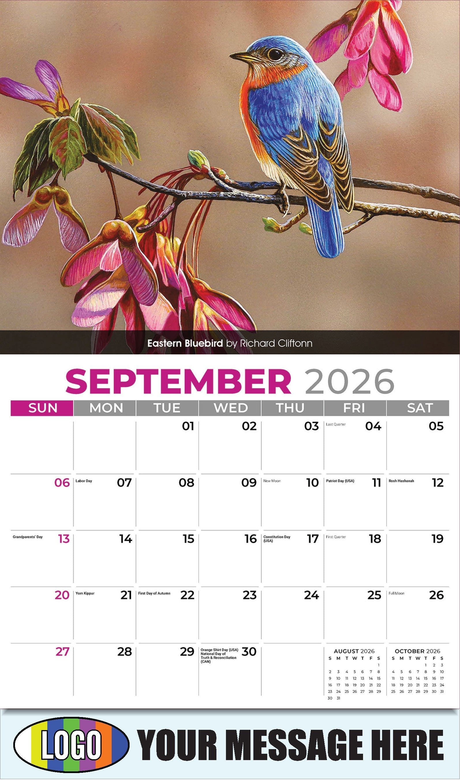 2026 Business Promo Calendar - Garden Birds - Eastern Bluebird by Richard Cliftonn - September
