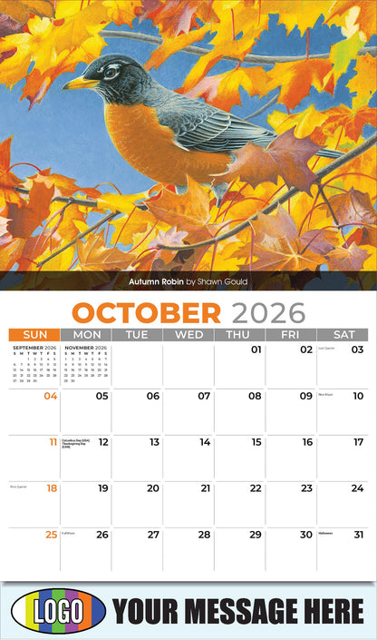 2026 Business Promotion Calendar - Garden Birds - Autumn Robin by Shawn Gould - October