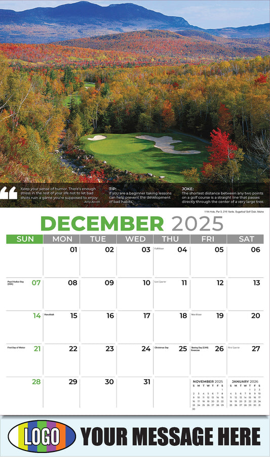 2026 Business Promotional Calendar - 11th Hole, Par 3, 216 Yards, Sugarloaf Golf Club, Maine  - December_a