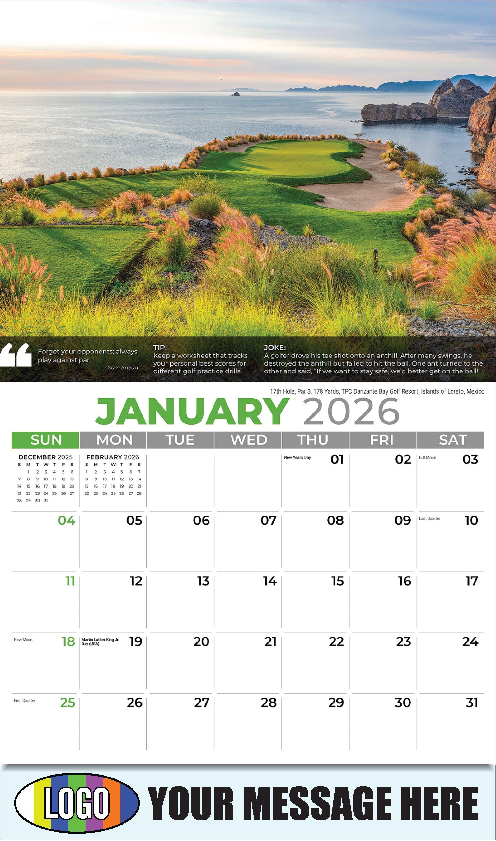 2026 Business Promotional Calendar - 17th Hole, Par 3, 178 Yards, TPC Danzante Bay Golf Resort, Islands of Loreto, Mexico - January