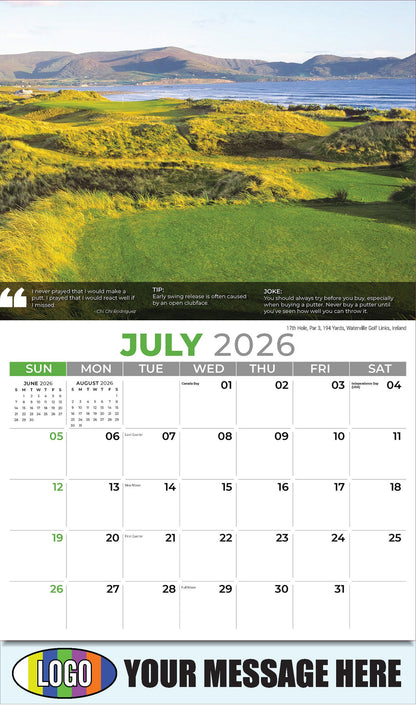 2026 Business Promo Calendar - 17th Hole, Par 3, 194 Yards, Waterville Golf Links, Ireland - July