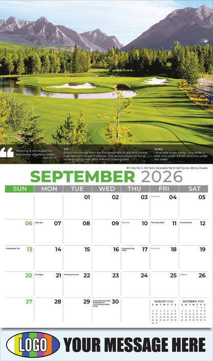 2026 Business Promo Calendar - 4th Hole, Par 3, 165 Yards, Kananaskis Ranch Golf Course, Alberta, Canada - September