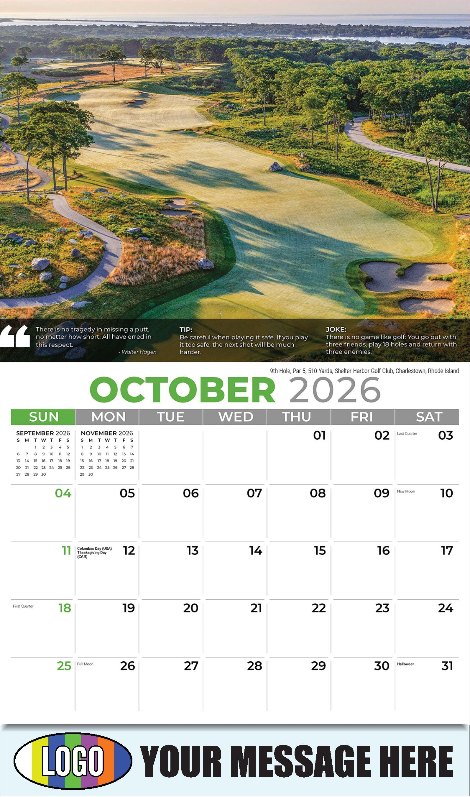 2026 Business Promotion Calendar - 9th Hole, Par 5, 510 Yards, Shelter Harbor Golf Club, Charlestown, Rhode Island - October