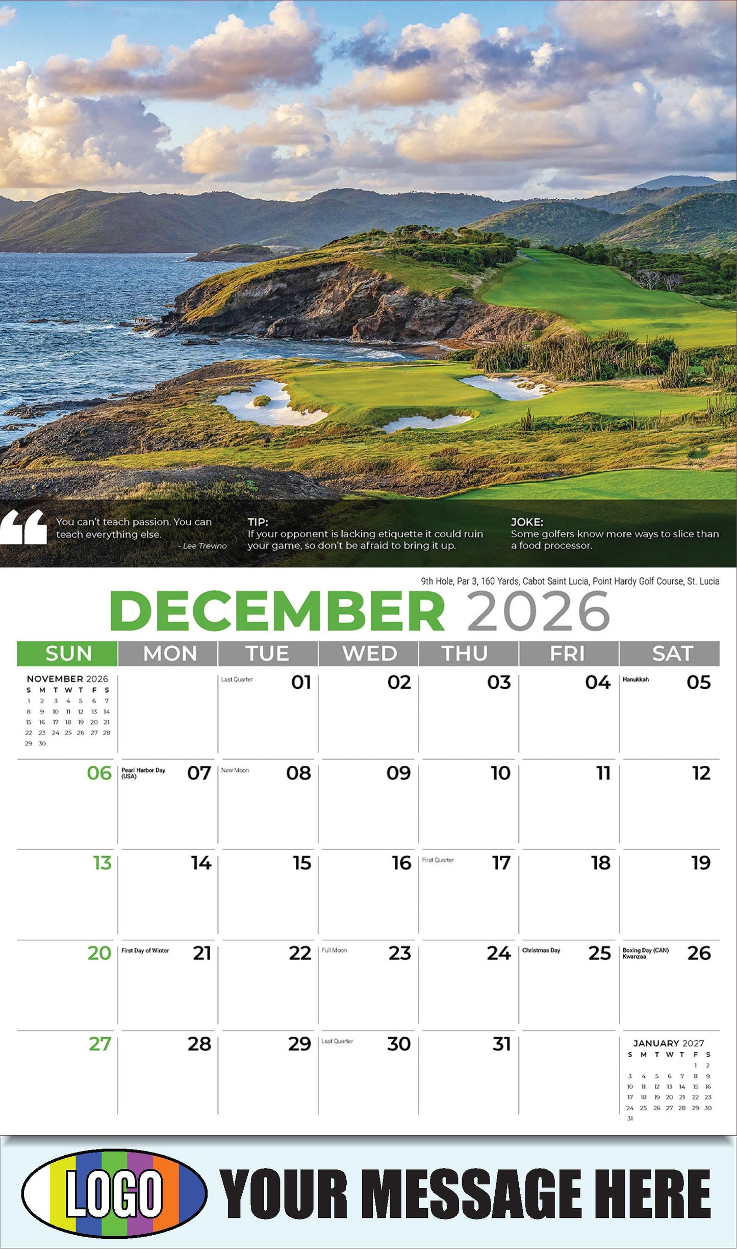 2026 Business Promotion Calendar - 9th Hole, Par 3, 160 Yards, Cabot Saint Lucia (Point Hardy Golf Course), St. Lucia - December