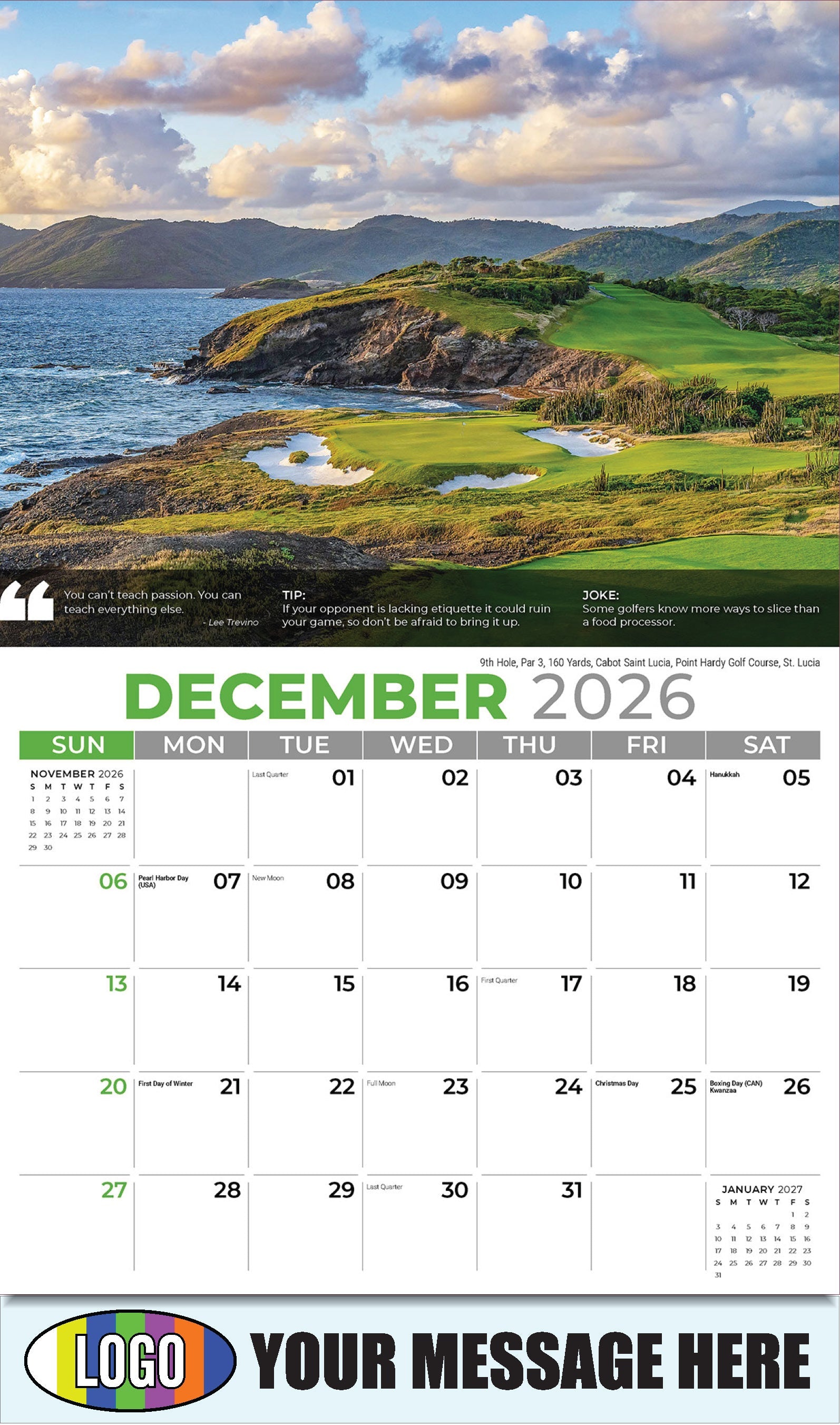 2026 Business Promotion Calendar - 9th Hole, Par 3, 160 Yards, Cabot Saint Lucia (Point Hardy Golf Course), St. Lucia - December
