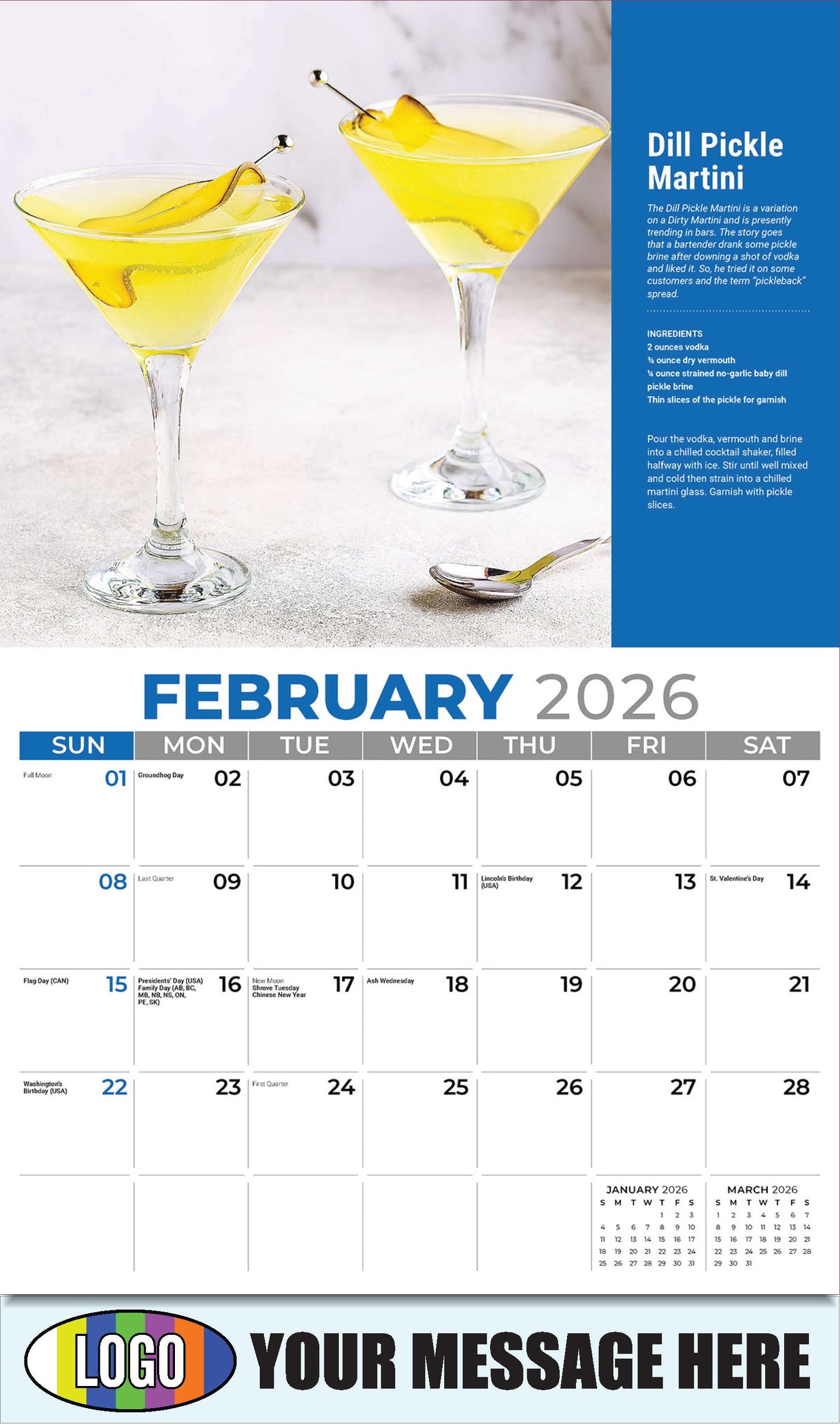 2026 Business Promotional Calendar - Dill Pickle Martini  - February