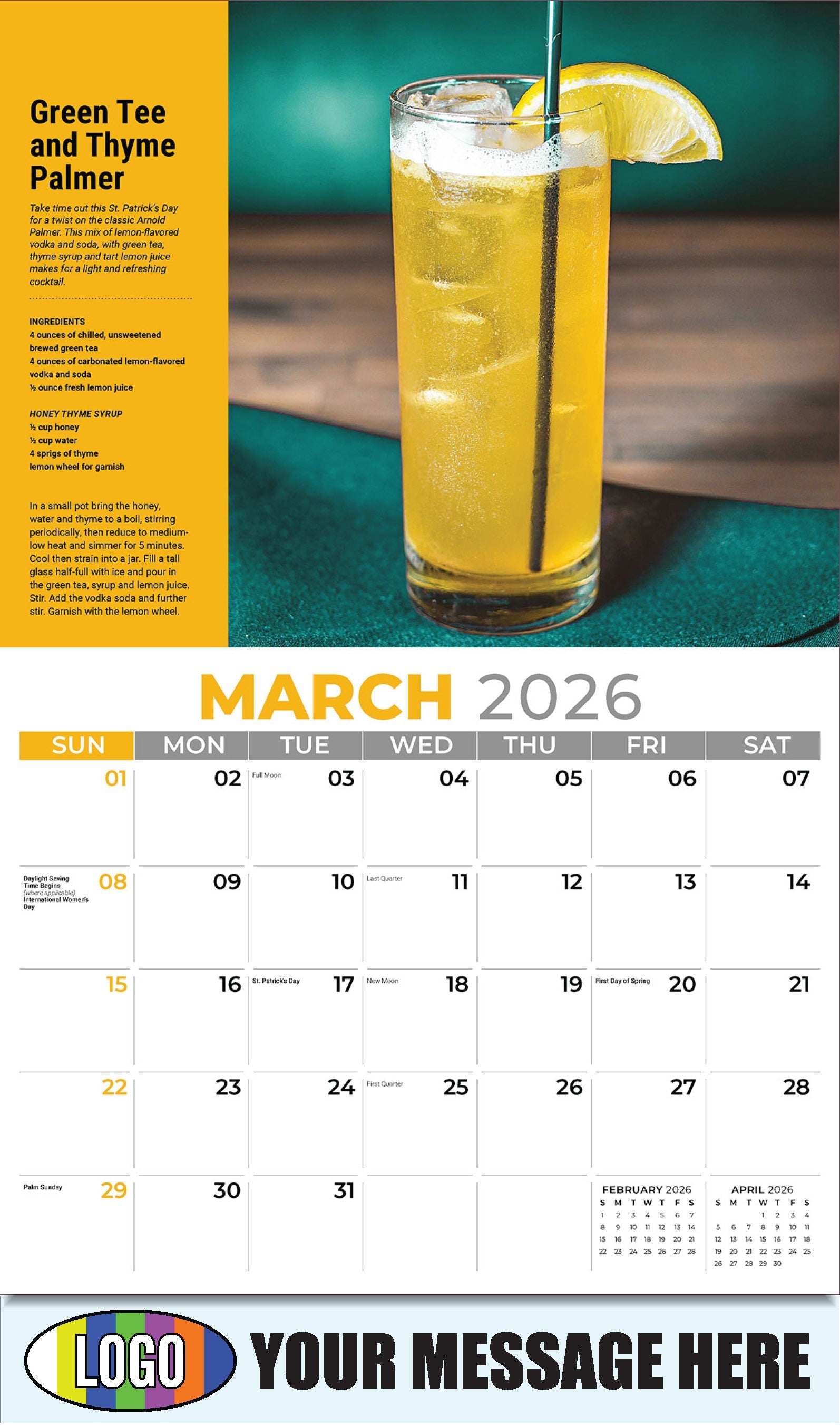 2026 Business Promotional Calendar - Green Tee and Thyme Palmer  - March